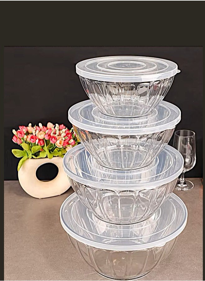 Set of 4 transparent bowls with lids For mixing, fermenting bread and preserving foods