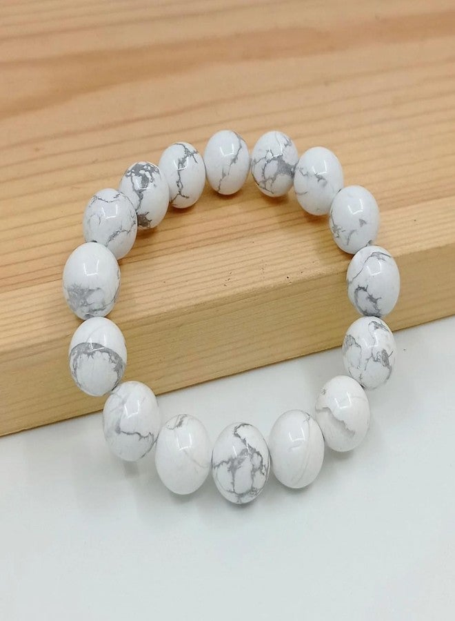 SMIZE Howlite 10mm Beaded Bracelet Unisex - Natural White Howlite Gemstone Jewelry for Stress Relief, Calmness & Balance | Handmade Healing Crystal Stretch Bracelet for Men & Women - Image 2