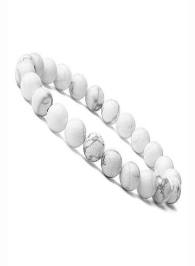 SMIZE Howlite 10mm Beaded Bracelet Unisex - Natural White Howlite Gemstone Jewelry for Stress Relief, Calmness & Balance | Handmade Healing Crystal Stretch Bracelet for Men & Women - Image 1