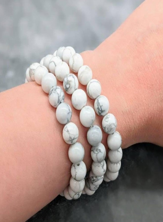 SMIZE Howlite 10mm Beaded Bracelet Unisex - Natural White Howlite Gemstone Jewelry for Stress Relief, Calmness & Balance | Handmade Healing Crystal Stretch Bracelet for Men & Women - Image 4