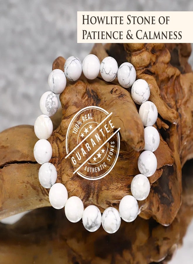 SMIZE Howlite 10mm Beaded Bracelet Unisex - Natural White Howlite Gemstone Jewelry for Stress Relief, Calmness & Balance | Handmade Healing Crystal Stretch Bracelet for Men & Women - Image 5