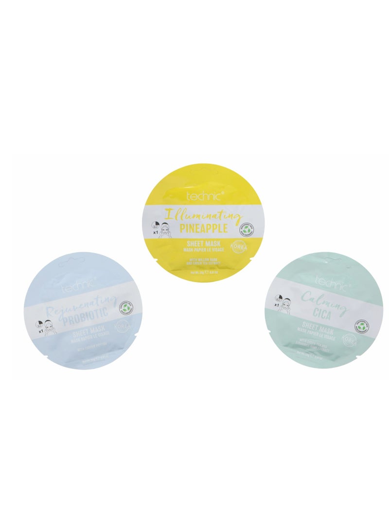Technic PACK OF 3  Calming Cica Mask, Rejuvenating Probiotics Mask, Illuminating Pineapple Mask - Image 2