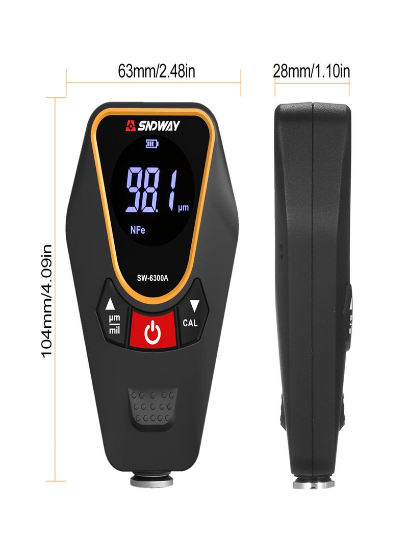 SNDWAY Paint Thickness Gauge for Cars, Coating Thickness Gauge Meter Handheld with Backlight LCD, Measuring Range 0~1200μm, Resolution 0.01μm, Fe/NFe Automatic Detection, µm/mils, Auto Off  - Image 5
