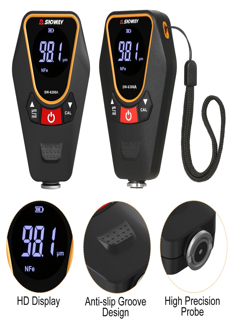 SNDWAY Paint Thickness Gauge for Cars, Coating Thickness Gauge Meter Handheld with Backlight LCD, Measuring Range 0~1200μm, Resolution 0.01μm, Fe/NFe Automatic Detection, µm/mils, Auto Off  - Image 4