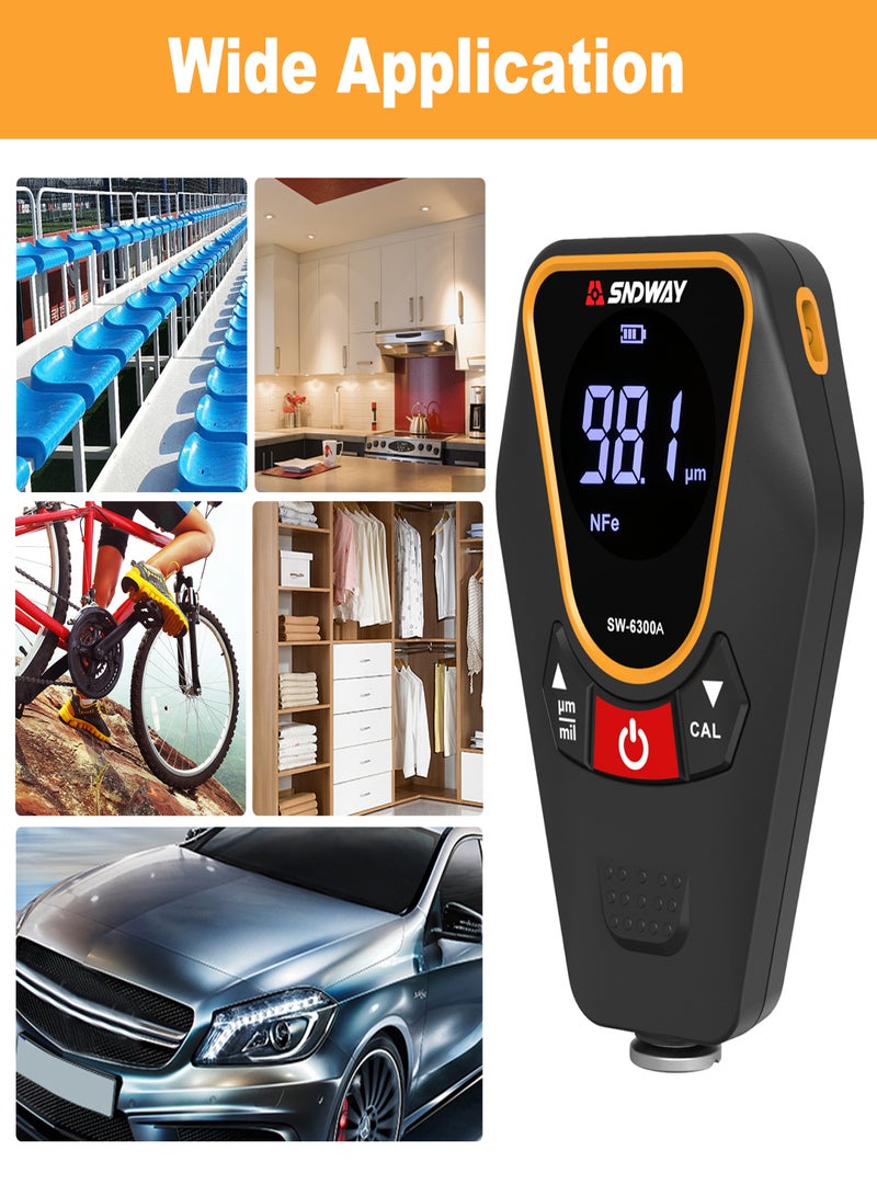 SNDWAY Paint Thickness Gauge for Cars, Coating Thickness Gauge Meter Handheld with Backlight LCD, Measuring Range 0~1200μm, Resolution 0.01μm, Fe/NFe Automatic Detection, µm/mils, Auto Off  - Image 3