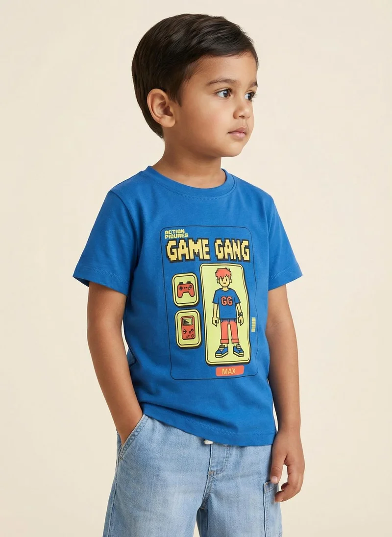 نوتيناتي Nautinati Boys' 100% Cotton Pack of 2 Gaming Print Crew Neck T-shirts