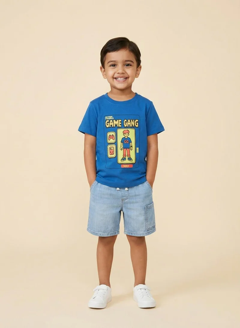 نوتيناتي Nautinati Boys' 100% Cotton Pack of 2 Gaming Print Crew Neck T-shirts