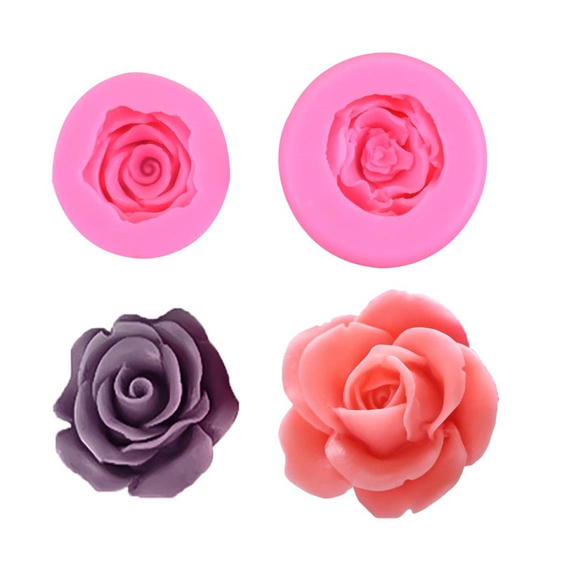 OBTANIM 2 Pcs Bloom 3D Rose Flower Fondant Silicone Molds for Chocolate Cake Soap Candy Pastry Dessert - Image 1