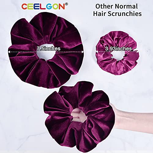 CEELGON 7.5 Inches Big Velvet Scrunchies Large Hair Ties Oversized Silk Thick Scrunchie Jumbo Hair Scrunchies Curly Hair Accessories 6 Assorted Colors(Black,Pink,Blue,Maroon,Green, Khaki) - Image 2