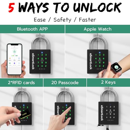 Dhiedas قفل ذكي جديد من ديداس مع مفتاح، قفل تركيبي ثقيل، قفل RFID مع أكواد وصول عبر تطبيق بلوتوث، قفل إلكتروني مقاوم للماء للاستخدام الخارجي للبوابة والسياج والمخزن والمرآب والحديقة - Image 2