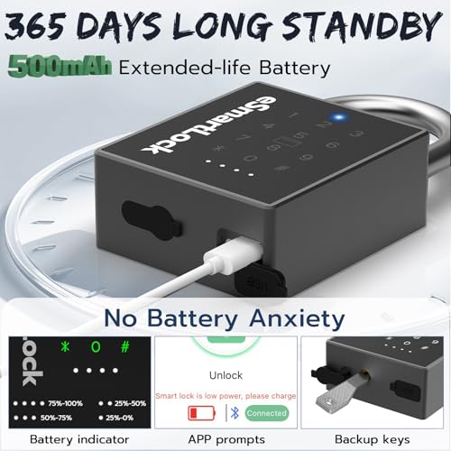 Dhiedas قفل ذكي جديد من ديداس مع مفتاح، قفل تركيبي ثقيل، قفل RFID مع أكواد وصول عبر تطبيق بلوتوث، قفل إلكتروني مقاوم للماء للاستخدام الخارجي للبوابة والسياج والمخزن والمرآب والحديقة - Image 3