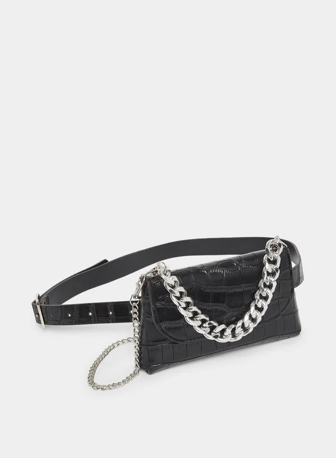 ستايلي شنطة خصر بنقشة جلد التمساح وسلسلة