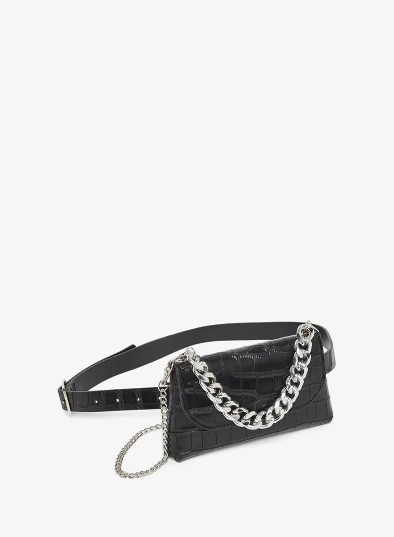 Styli Styli Croc Skin Textured Belt Bag with Chain Strap