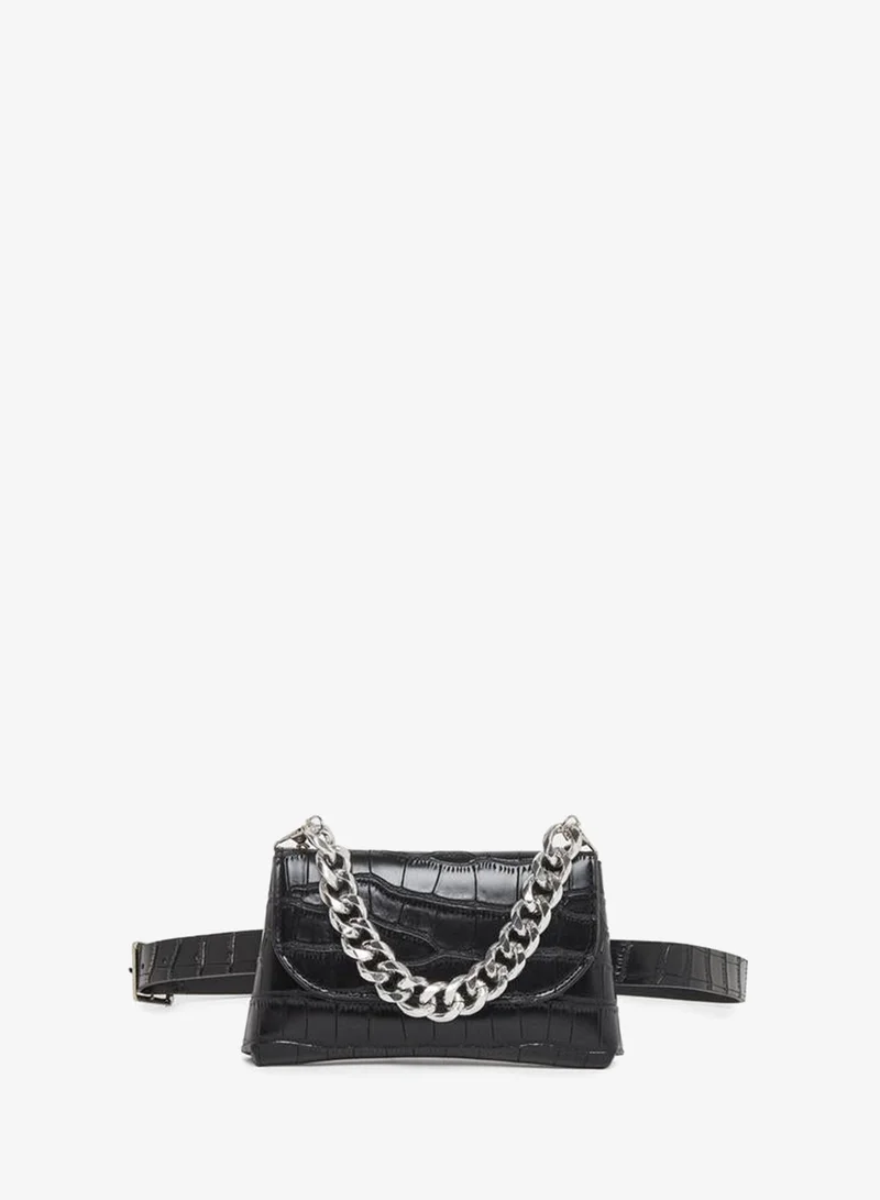 Styli Styli Croc Skin Textured Belt Bag with Chain Strap