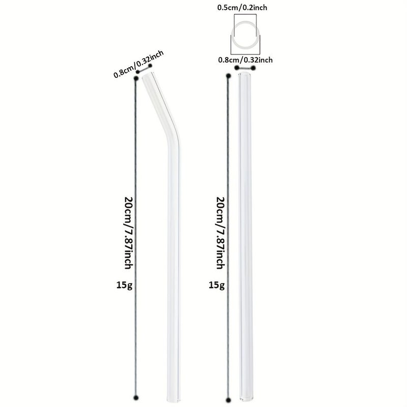 4pcs Glass Straw Set With Bend Pipe And Brush High Borosilicate 200x8mm Transparent Drinking Straws For Milk Tea Juice Cocktails Kitchen Party Bar Accessories - Image 3