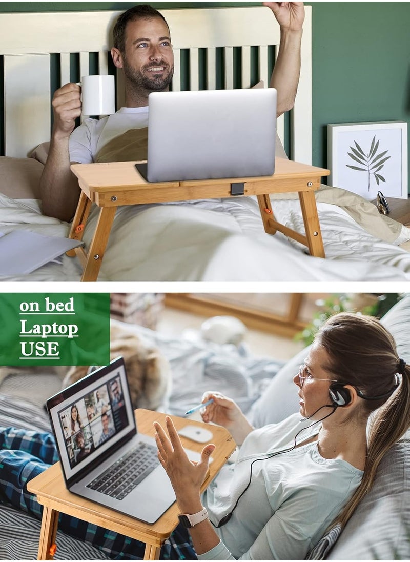 NNEWVANTE Laptop Desk Nnewvante Table Adjustable 100% Bamboo Foldable Breakfast Serving Bed Tray w' Tilting Top Drawer  - Image 2