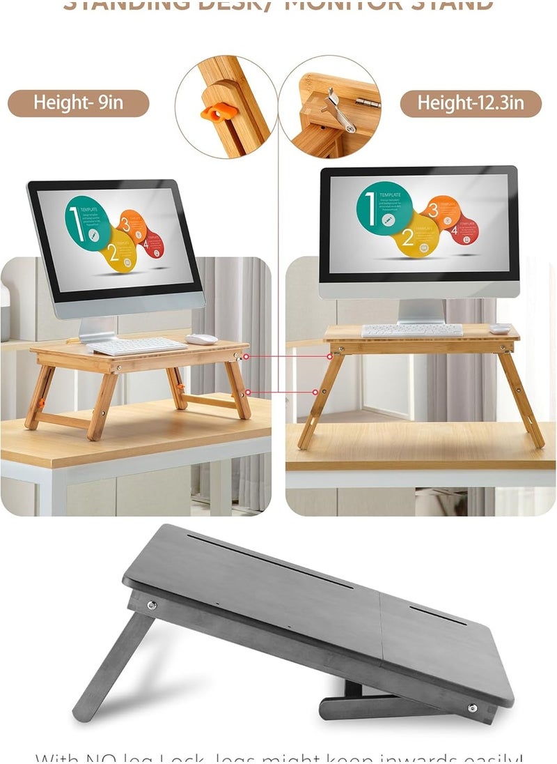NNEWVANTE Laptop Desk Nnewvante Table Adjustable 100% Bamboo Foldable Breakfast Serving Bed Tray w' Tilting Top Drawer  - Image 4