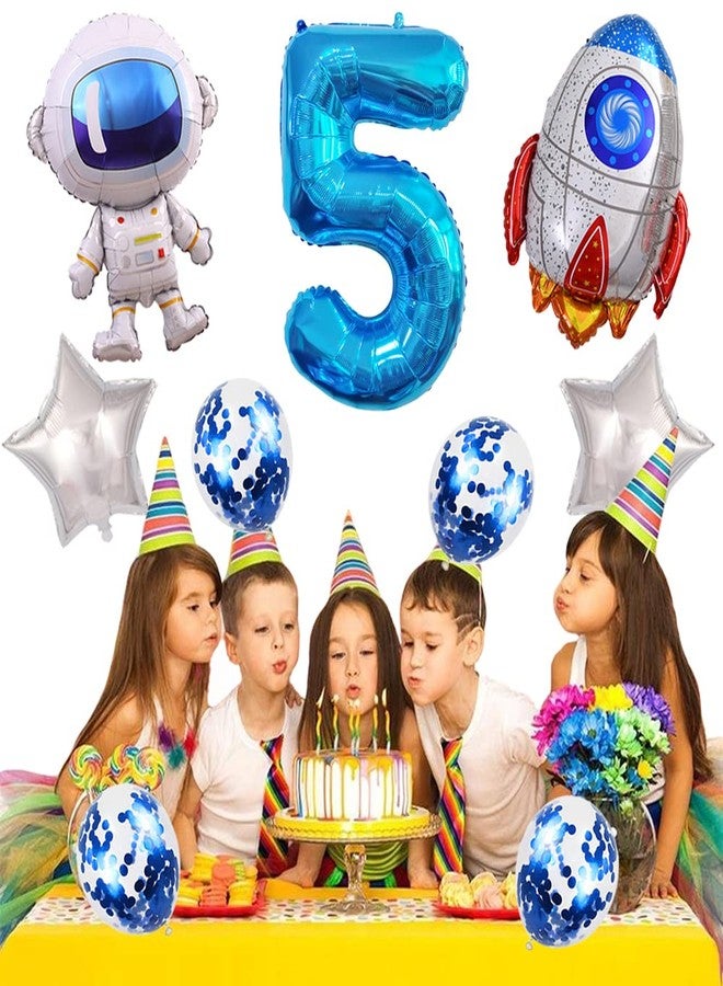 Kawailay Astronaut Rocket 5th Birthday Party Balloons Jumbo Spaceman Birthday Balloons Outer Space Theme Foil Balloons 32 Inch Blue Number 5 Helium Balloon for Birthday Party - Image 4