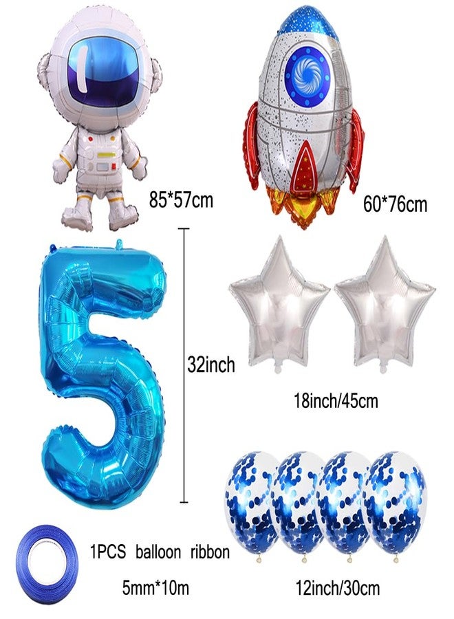 Kawailay Astronaut Rocket 5th Birthday Party Balloons Jumbo Spaceman Birthday Balloons Outer Space Theme Foil Balloons 32 Inch Blue Number 5 Helium Balloon for Birthday Party - Image 2