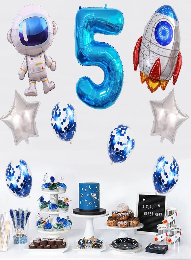 Kawailay Astronaut Rocket 5th Birthday Party Balloons Jumbo Spaceman Birthday Balloons Outer Space Theme Foil Balloons 32 Inch Blue Number 5 Helium Balloon for Birthday Party - Image 5