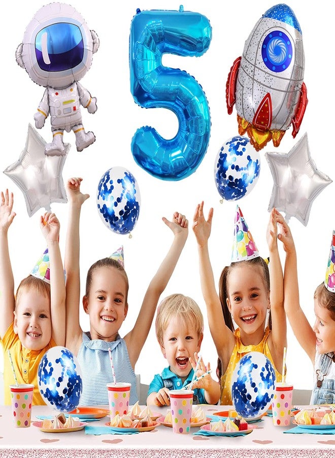 Kawailay Astronaut Rocket 5th Birthday Party Balloons Jumbo Spaceman Birthday Balloons Outer Space Theme Foil Balloons 32 Inch Blue Number 5 Helium Balloon for Birthday Party - Image 3