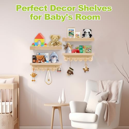Varbonia Floating Nursery Book Shelves for Wall, 16'' Wood Book Shelf for Baby Boys Girls Bedroom Bathroom and Décor Storage, Wall Shelf for Books, Plants, Toys, Photo Frames (Wooden, 4 Pack) - Image 4