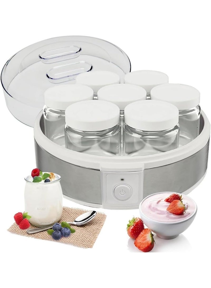 YOUWE7 Probiotic Yogurt Maker,1.26L Stainless Steel Automatic Yogurt Maker with Temperature Control & Time Control, Small Thermostatic Maker Machine for Home DIY Yogurt,With 7PCS Glass Cups - Image 1
