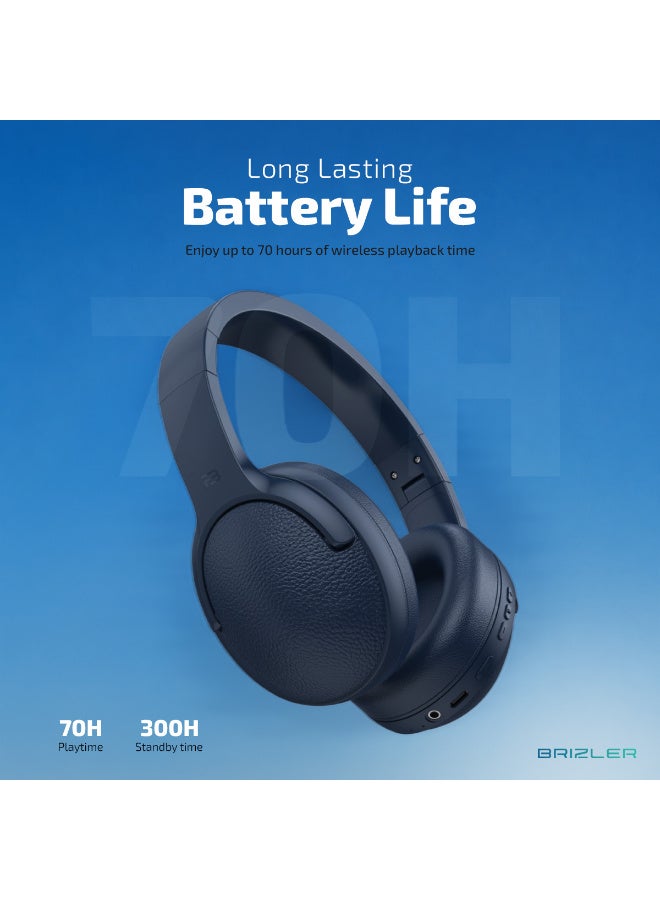 BRIZLER Wireless Over-Ear Headphones with 70-Hour Playtime, Bluetooth 5.4, 40mm Drivers, Deep Bass, Foldable Design, 3.5mm Aux & USB-C Adapter Included – Black - Image 3
