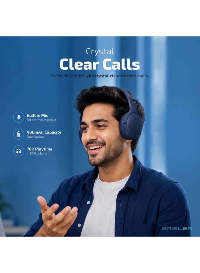 BRIZLER Wireless Over-Ear Headphones with 70-Hour Playtime, Bluetooth 5.4, 40mm Drivers, Deep Bass, Foldable Design, 3.5mm Aux & USB-C Adapter Included – Black - Image 5