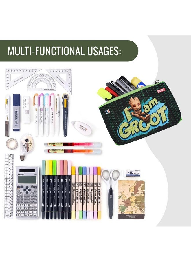 Kuber Industries Kuber Industries Pack of 2 Pencil Pouch | Square Stationary Pouch | Pen-Pencil Box for Kids | School Geometry Pouch | Pencil Utility Bag | Marvel Pencil Organizer | Green & Navy Blue  - Image 4