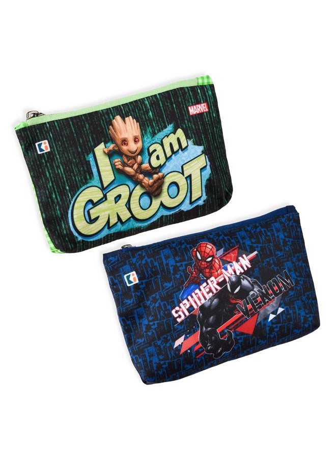 Kuber Industries Kuber Industries Pack of 2 Pencil Pouch | Square Stationary Pouch | Pen-Pencil Box for Kids | School Geometry Pouch | Pencil Utility Bag | Marvel Pencil Organizer | Green & Navy Blue  - Image 1