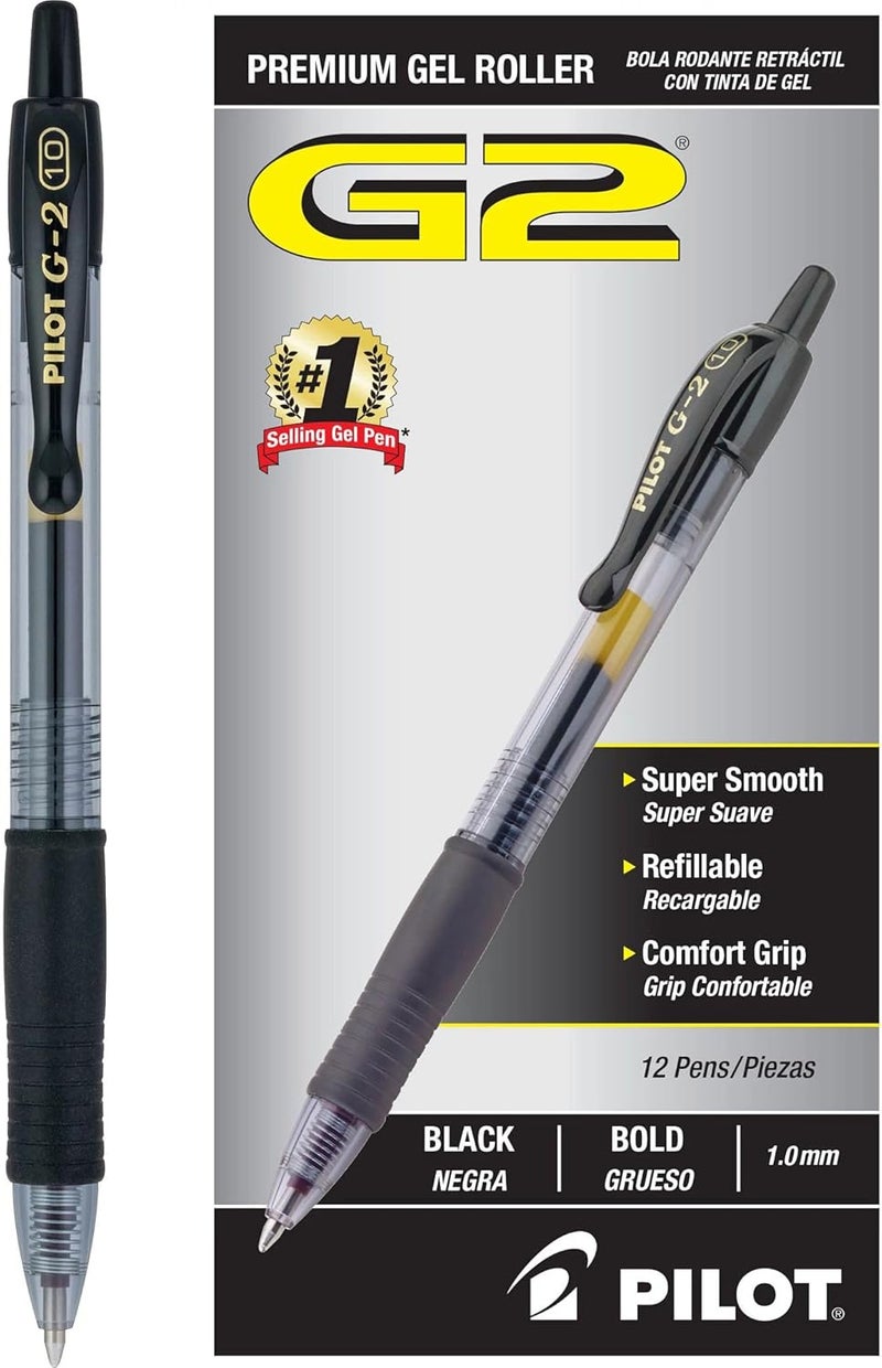 PILOT G2 Premium Gel Pens, Black Pens, Bold Point 1 mm, 12 Black - Image 1