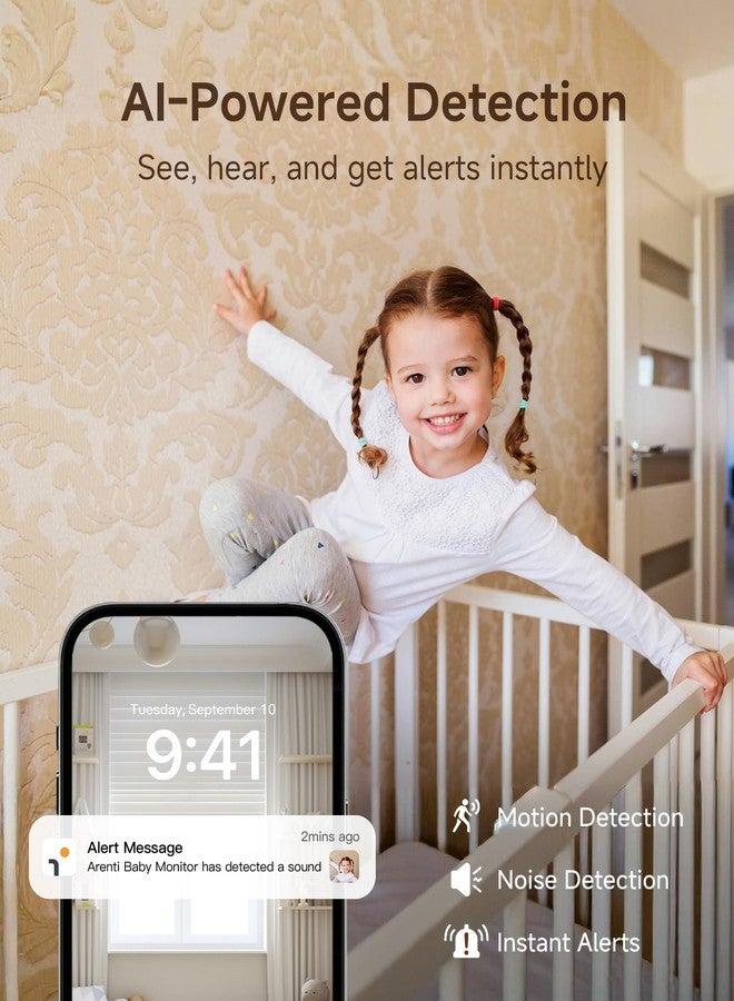 ARENTI WiFi Baby Monitor, 5-inch Wireless Display, 1080p PTZ Camera, Free Smartphone App, Encrypted Connection, Lullaby, Super Night Vision, Auto Tracking, Temp Sensor, Support Local Storage(B2 Kit) - Image 4