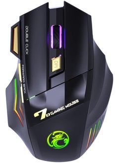 Wireless Bluetooth mouse, 2.4G dual mode (Bluetooth +USB) silent mouse, dazzling light effect, 3200 DPI gaming mouse, 7 buttons, rechargeable, suitable for Windows, Mac (X7 black)