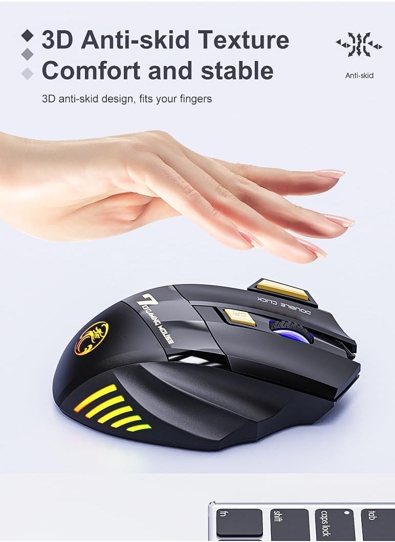 iMice - Wireless Bluetooth mouse, 2.4G dual mode (Bluetooth +USB) silent mouse, dazzling light effect, 3200 DPI gaming mouse, 7 buttons, rechargeable, suitable for Windows, Mac (X7 black) - Image 1