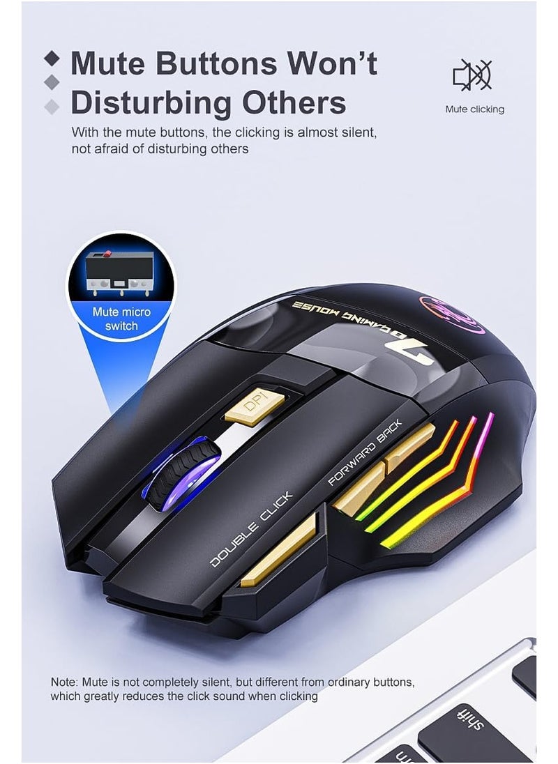 iMice - Wireless Bluetooth mouse, 2.4G dual mode (Bluetooth +USB) silent mouse, dazzling light effect, 3200 DPI gaming mouse, 7 buttons, rechargeable, suitable for Windows, Mac (X7 black) - Image 1