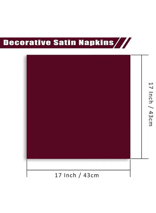 10 قطع من مناديل الساتان، مناديل طاولة مربعة، مناديل عشاء ناعمة مقاس 17 × 17 بوصة مناديل حريرية أنيقة لحفلات العشاء وحفلات الزفاف، مناديل ناعمة قابلة للغسل من القماش للحفلات وحفلات الزفاف والعشاء (أحمر نبيذي) - Image 2