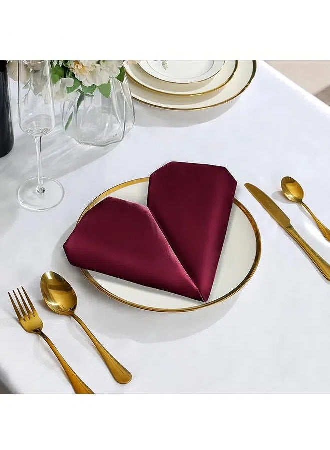 10 قطع من مناديل الساتان، مناديل طاولة مربعة، مناديل عشاء ناعمة مقاس 17 × 17 بوصة مناديل حريرية أنيقة لحفلات العشاء وحفلات الزفاف، مناديل ناعمة قابلة للغسل من القماش للحفلات وحفلات الزفاف والعشاء (أحمر نبيذي) - Image 4