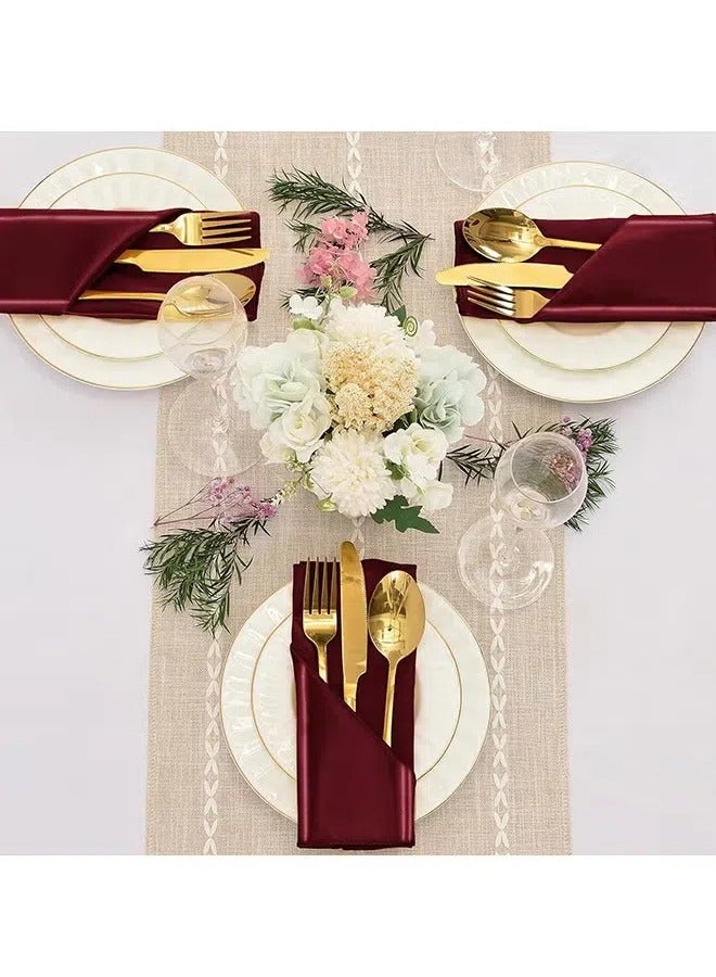 10 قطع من مناديل الساتان، مناديل طاولة مربعة، مناديل عشاء ناعمة مقاس 17 × 17 بوصة مناديل حريرية أنيقة لحفلات العشاء وحفلات الزفاف، مناديل ناعمة قابلة للغسل من القماش للحفلات وحفلات الزفاف والعشاء (أحمر نبيذي) - Image 5