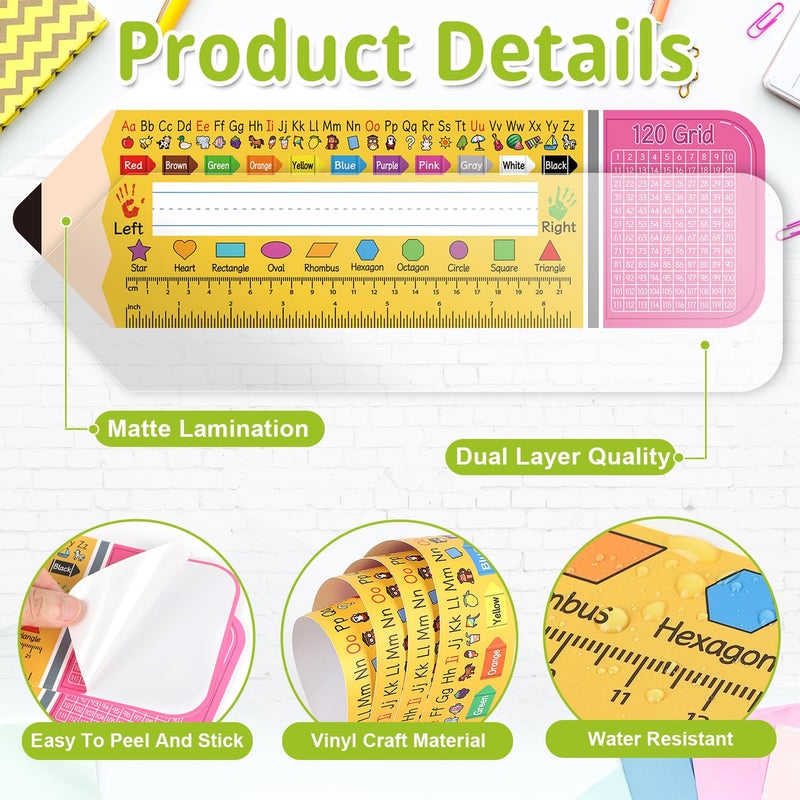 Hedeey 36 Pack Self Adhesive Name Tags for Classroom Student Desks,Multipurpose Manuscript Students Name Plates for desks Classroom with Multiplication, Fractions and Percentages Table(14.2 x 4 Inch,Pencil) - Image 3