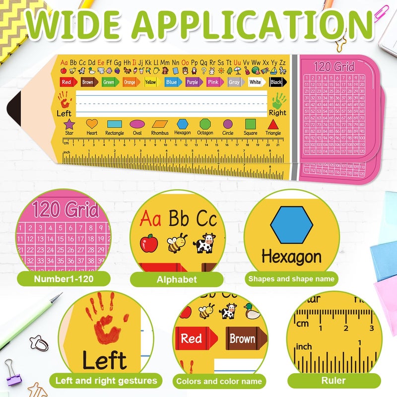 Hedeey 36 Pack Self Adhesive Name Tags for Classroom Student Desks,Multipurpose Manuscript Students Name Plates for desks Classroom with Multiplication, Fractions and Percentages Table(14.2 x 4 Inch,Pencil) - Image 4
