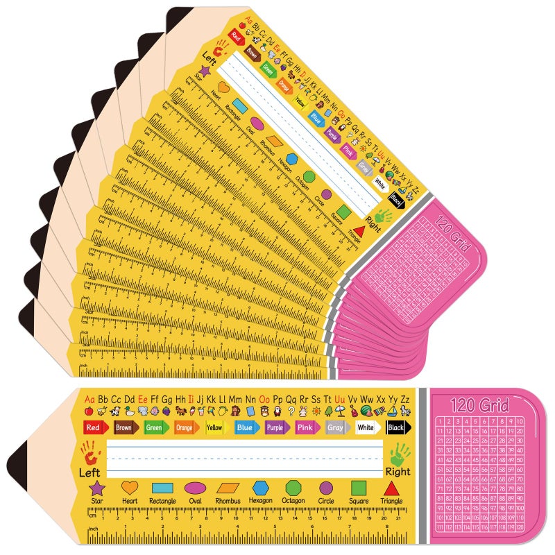 Hedeey 36 Pack Self Adhesive Name Tags for Classroom Student Desks,Multipurpose Manuscript Students Name Plates for desks Classroom with Multiplication, Fractions and Percentages Table(14.2 x 4 Inch,Pencil) - Image 1
