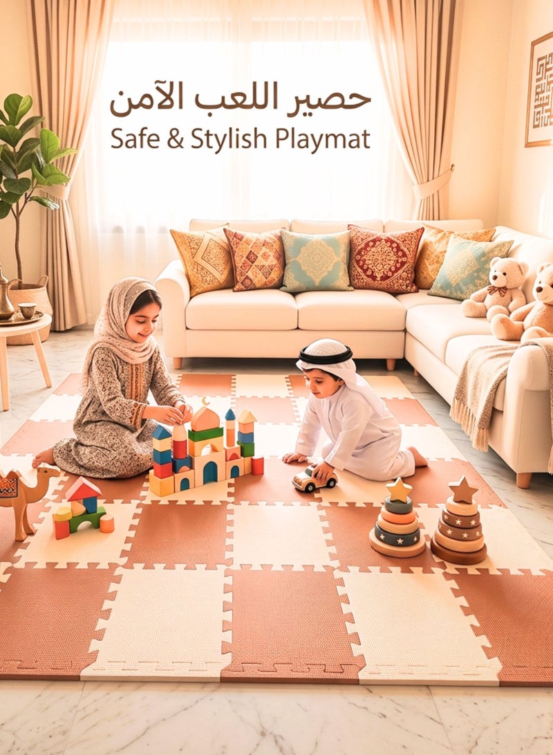 ريفا حصيرة لعب للأطفال من Reva من فوم EVA، 36 قطعة متداخلة مع حواف، ناعمة ومقاومة للماء ومبطنة، لغرفة الأطفال وغرفة اللعب والرياضة والحيوانات الأليفة، وردي/خوخي - Image 1