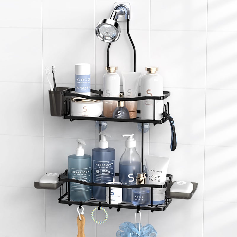 Aitatty Hanging Shower Caddy Bathroom Organizer Rustproof Shower Shelf Racks Over Shower Head  No Drilling Inside Bath Shower Rack Shelves Over Showerhead for Shampoo with Soap Holder Black