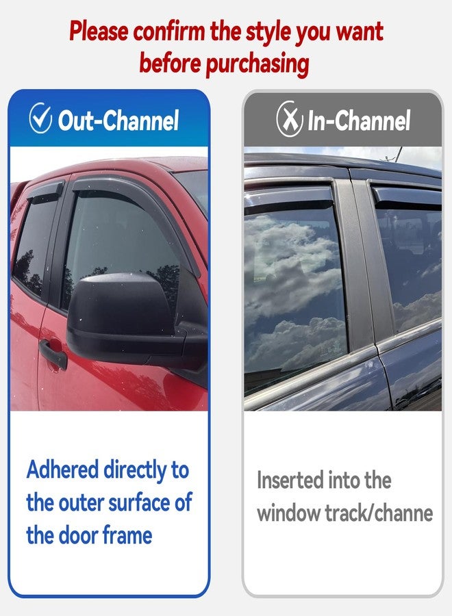 YQAUTEC Window Visors Rain Guards Shield for 2014-2018 Chevy Silverado/GMC Sierra 1500, Window Wind Deflectors Vent Shades for 2015-2019 Silverado/Sierra 2500HD 3500HD Crew Cab - Image 4