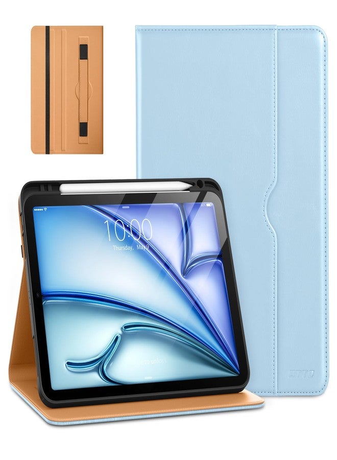DTTO Compatible with iPad Air 4 Case, Premium Leather Business Folio Stand Cover with Built-in Apple Pencil Holder - Auto Wake/Sleep and Multiple Viewing Angles for iPad 10.9 Inch 2020, Ice Blue - Image 1