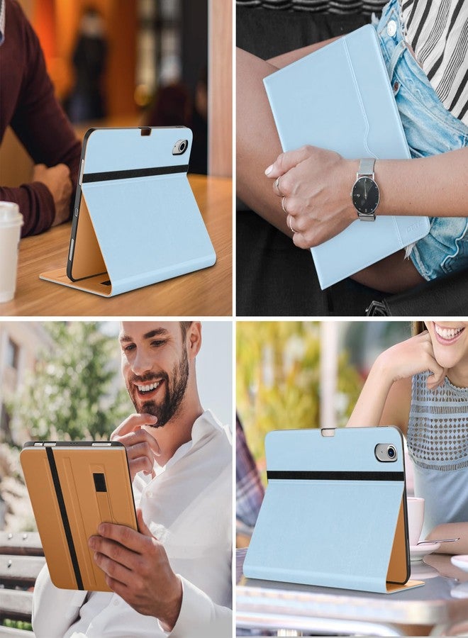 DTTO Compatible with iPad Air 4 Case, Premium Leather Business Folio Stand Cover with Built-in Apple Pencil Holder - Auto Wake/Sleep and Multiple Viewing Angles for iPad 10.9 Inch 2020, Ice Blue - Image 5
