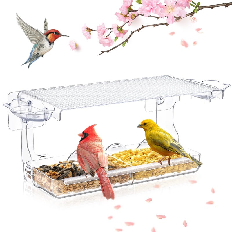 SUNALLY Window Bird Feeder for Outdoors, Clear Wild Bird Feeders Window Mounted with Self-Adhesive Hooks, Outside Hummingbird, burd, Oriole, Finch Bird Watching for Garden, Yard, Elderly Kids Viewing - Image 1