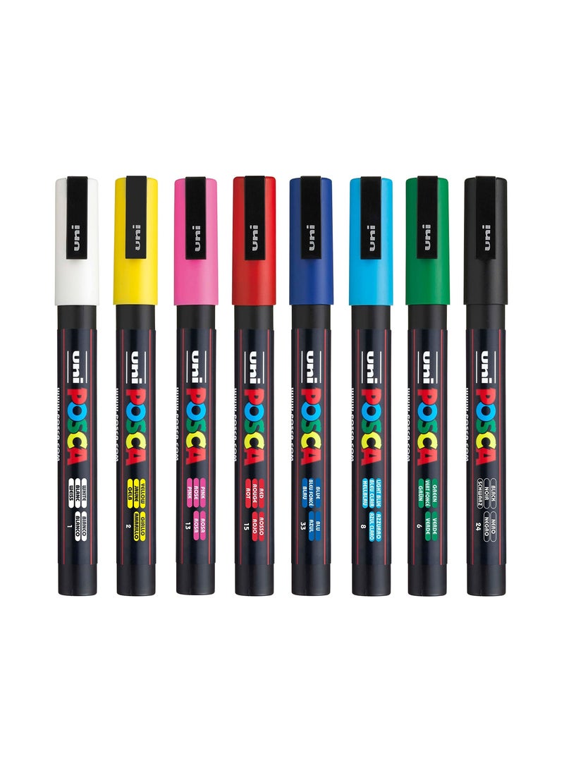 Uni Posca Paint Marker Pen - PC-3M Extra Fine 0.9-1.3 mm, 8 Colors 8 Colors  - Image 2