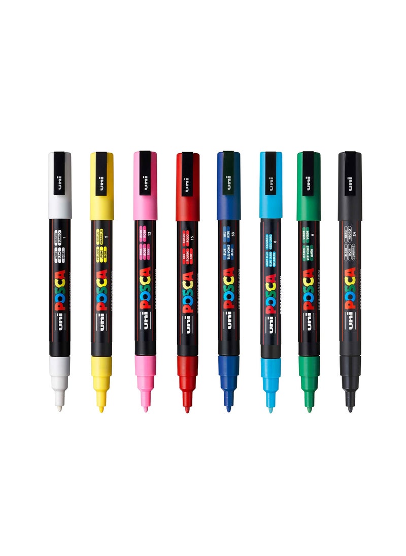 Uni Posca Paint Marker Pen - PC-3M Extra Fine 0.9-1.3 mm, 8 Colors 8 Colors  - Image 3